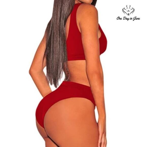 Pink Queen Crop Top High Waist Bikini Swimsuit Size S - Picture 2 of 4